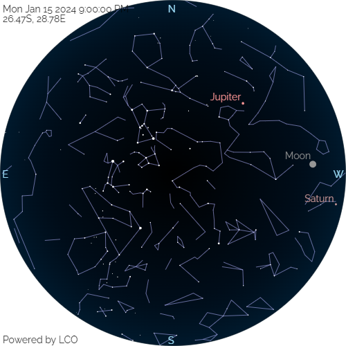 SAAO's tweet photo. "🌟🔭✨ January's celestial calendar is packed! Don't miss the cosmic show—watch Jupiter near Aries, Saturn in Aquarius, and Venus, Mars, and Mercury in the morning sky. Keep an eye out for the alpha-Centaurids meteor shower on its way! #Astronomy #Stargazing" https://t.co/6aNBHE2UTN