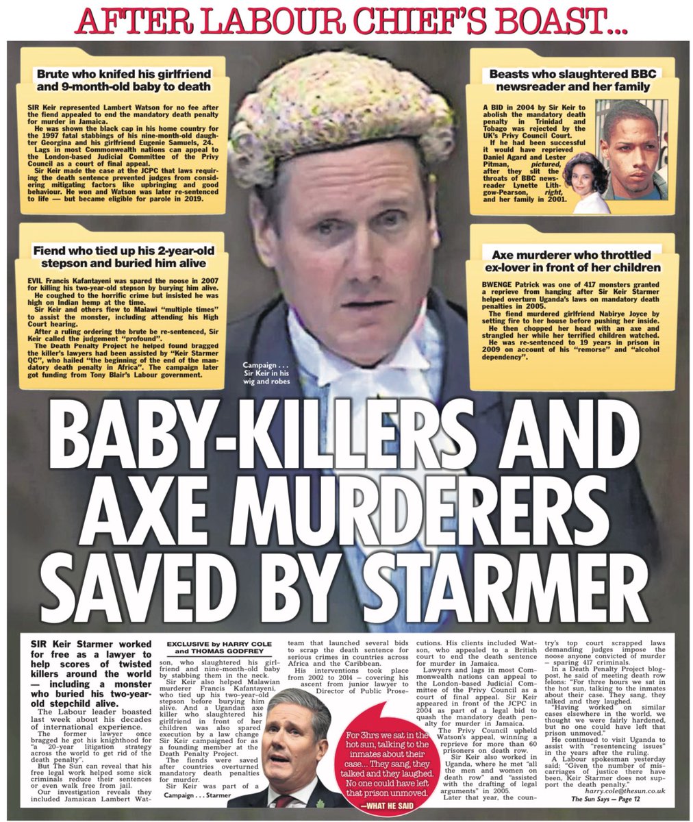 Starmer worked for free as a lawyer to help scores of twisted killers around the world — including a monster who buried his two-year-old stepchild alive. Represented Jamaican who stabbed a 9 month year old baby — pro bono. No cab rank rule here thesun.co.uk/news/25290381/…