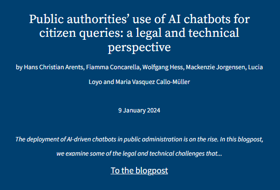 KUL_AI_SSchool's tweet photo. A new year, a new post!🥳

In a new blogpost, alumni Hans, Fiamma, Wolfgang, @kenzjorg206, Lucia and @MdC_Vasquez examine some of the legal and technical challenges of public authorities that implement #chatbots to reply to citizen queries.

Read it here: https://t.co/djN39Q0Bij https://t.co/txgDysKJRK