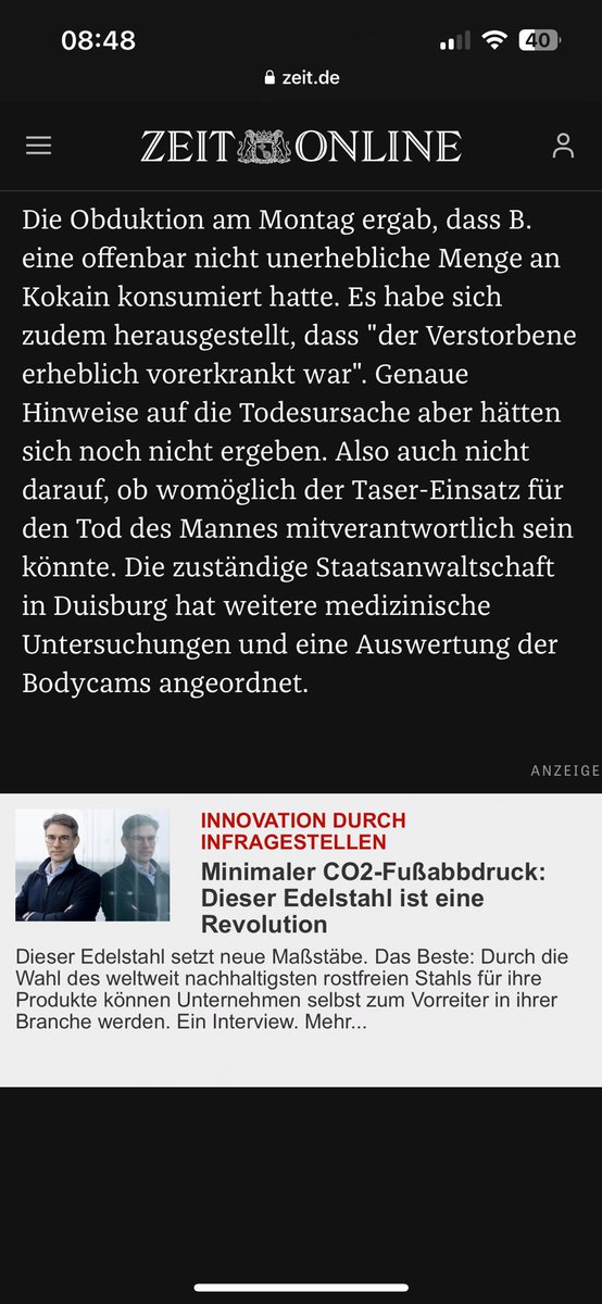 Kirscley's tweet photo. @zeitonline @wortaparth Wie reißerisch ist antipolizeilich man einen Artikel aufziehen kann. Der Familie wird wohl irgendwann erklärt werden, dass der junge Mann vielleicht doch eher aufgrund seiner Drogen und Erkrankung gestorben ist und nicht wegen der Polizisten https://t.co/hMm959JRKz