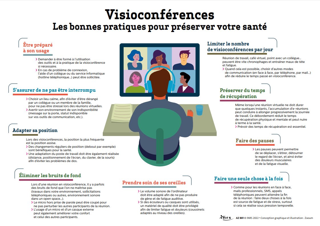 [EN PRATIQUE] 💻 Visioconférences au travail : comment prévenir les risques professionnels❓ 🛠 Retrouvez les recommandations et les bonnes pratiques proposées par l’INRS.
👉 bit.ly/48k2wIm
