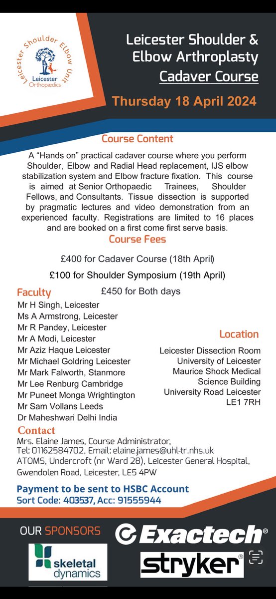 Places going fast. Register now! Master faculty, get experience in shoulder and elbow replacement and common complex elbow trauma reconstruction.