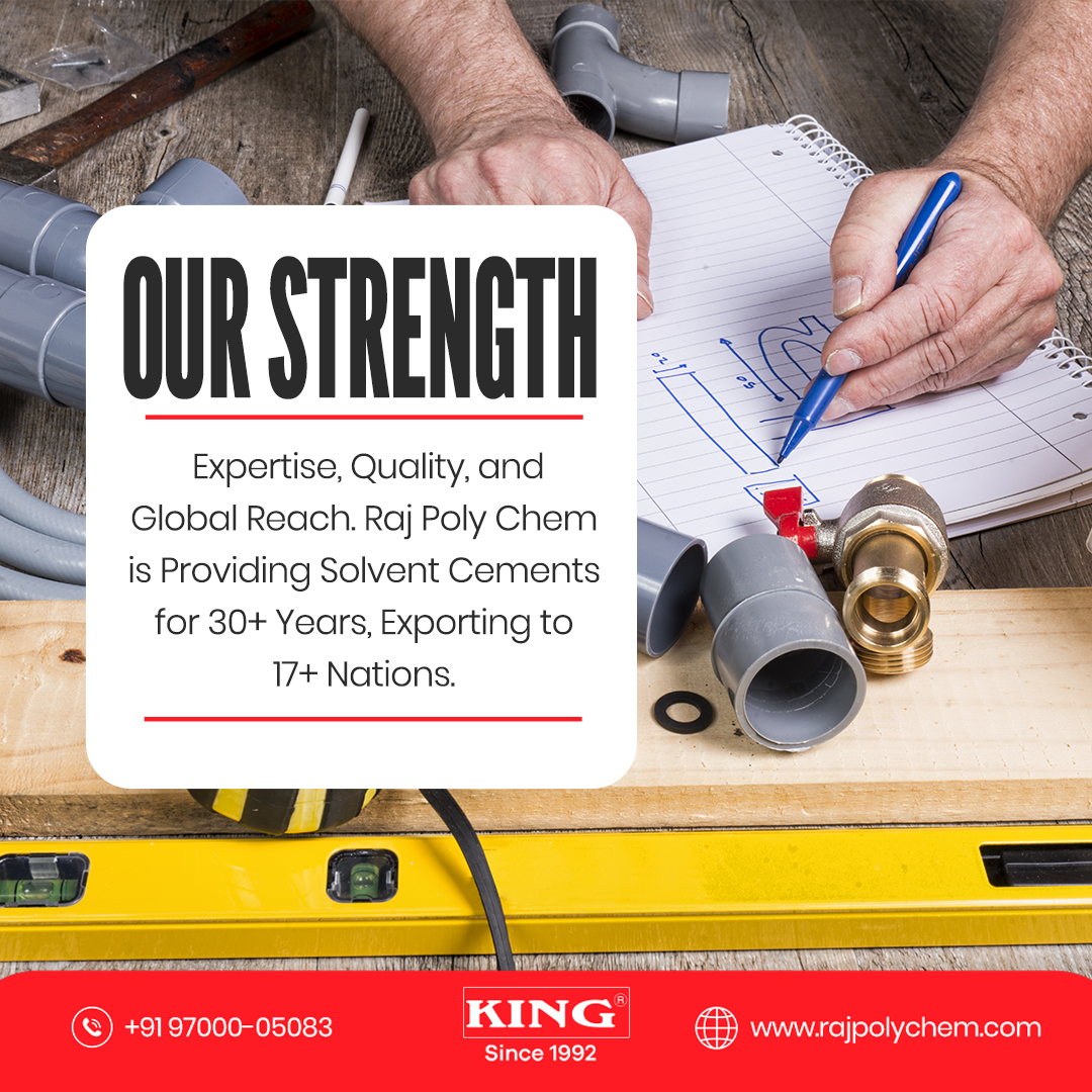 rajpolychem's tweet image. When reliability matters most, turn to the experts. For over 30 years, Raj Poly Chem has been the trusted name in solvent cement. 🏭

With a global reach exporting to 17+ nations, we have the expertise and experience to meet all your solvent cement needs.

#pvccement