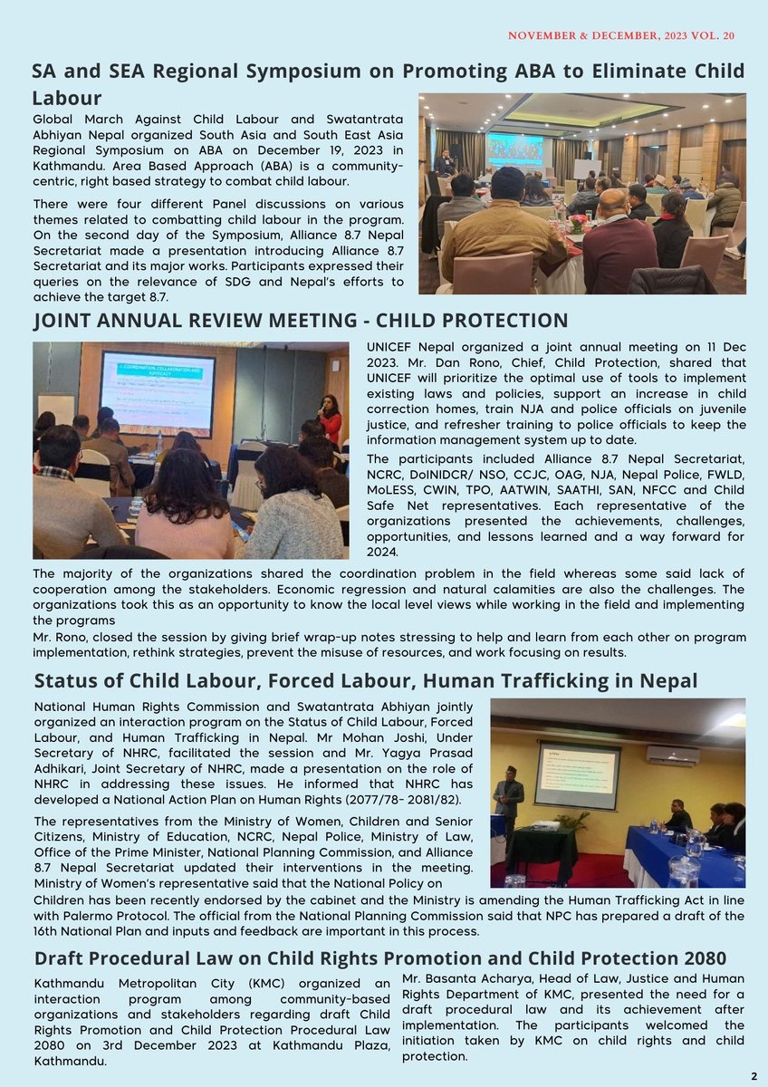 Alliance87Nepal's tweet photo. We are delighted to connect with you through our monthly newsletter for November and December 2023. #saynotochildlabor #stopchildlabour #stophumantrafficking https://t.co/Wcb6ismb8e