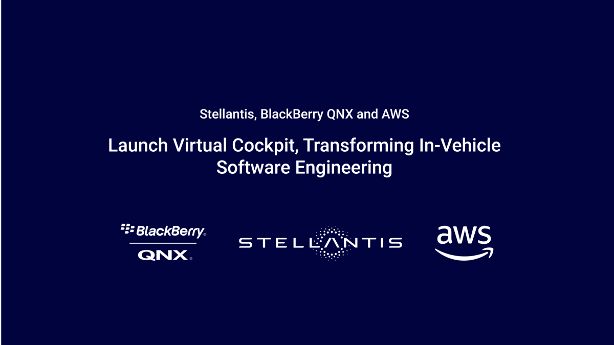 Stellantis's tweet image. #Stellantis, @BlackBerry QNX and @awscloud launch world’s first virtual cockpit platform! This industry-first innovation accelerates Stellantis development cycles up to 100 times, speeding up delivery of infotainment tech to customers. stellantis.com/en/news/press-… #StellantisTech