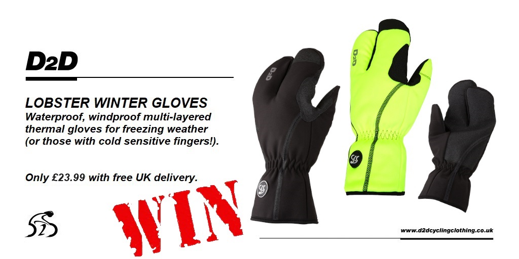 The #winner of the #competition for a pair of our Lobster winter gloves is @Petecoop71. Please contact us through the website in the next 24hrs to claim your prize. We will need a name, postal address, colour and size choice. Thanks all for entering. d2dcyclingclothing.co.uk