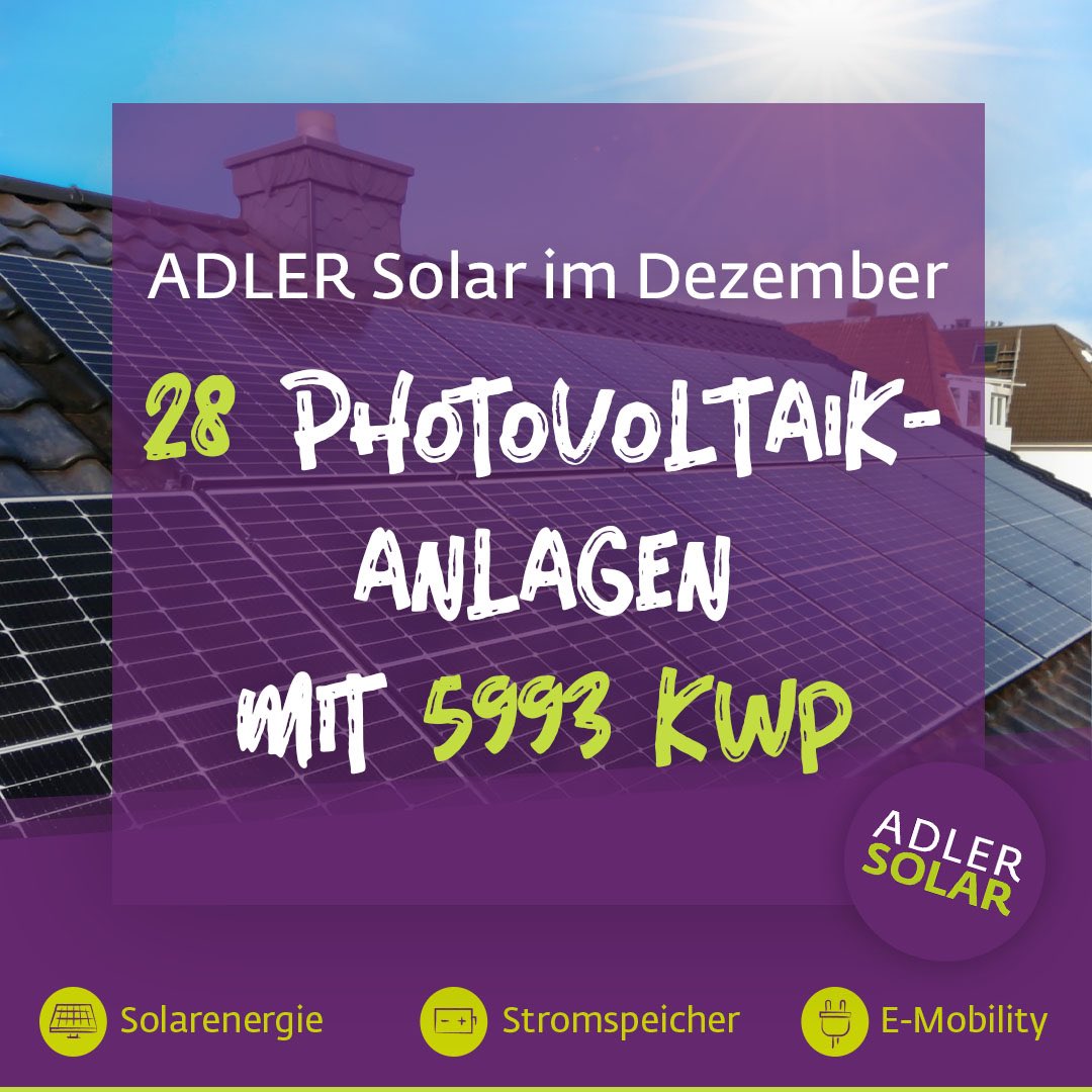 adlersolar's tweet photo. Im Dezember haben wir #Solarexperten 28 neue PV-Anlagen gebaut und installiert mit 5993 kWp. Das ist eine großartige Leistung unseres engagierten Teams. Unseren Kunden gilt ein besonderer Dank für das in uns gesetzte Vertrauen

#Photovoltaik #Solar #Solaranlage #nachhaltig #Sonne https://t.co/b0bcMSy6a9