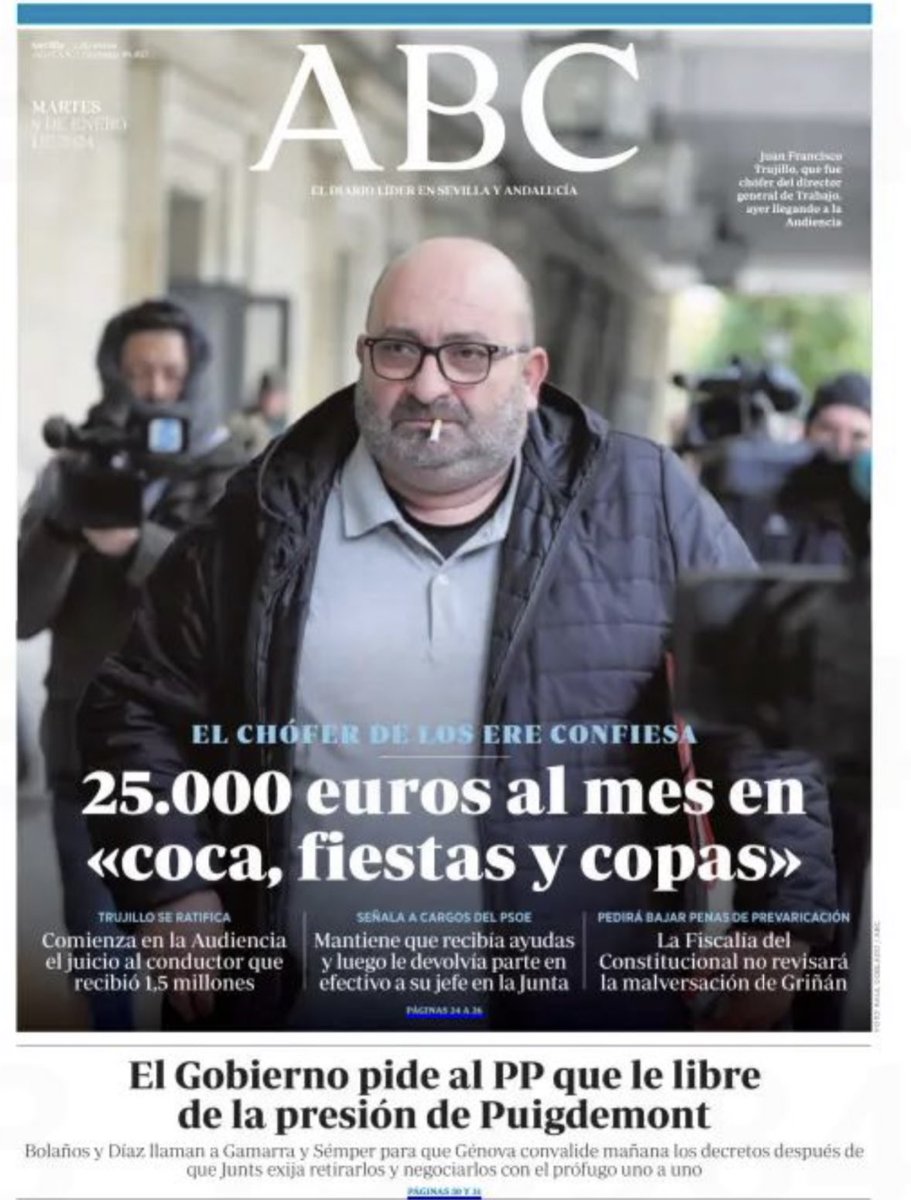 25.000€ al mes en «coca, fiestas y copas».

🔴 El chófer de los ERE confiesa donde acababa el dinero de los andaluces con el PSOE.