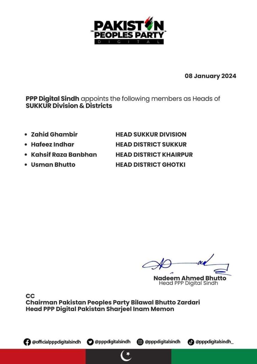 HafeezPPP's tweet photo. Grateful and honored to be appointed as the Head of Digital Media for District Sukkur by our party leadership Specially Thanks to Chairman @BBhuttoZardari, @sharjeelinam and @Bhuttoiest for their trust. Excited to contribute to our digital success! #PPPDigitalMediaSukkur https://t.co/8yx60J9APZ