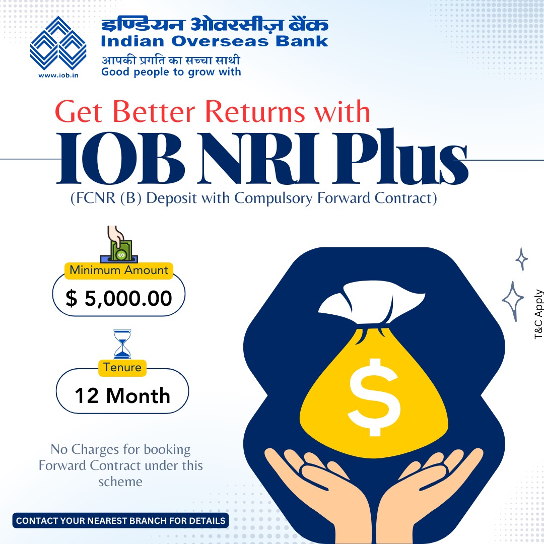 IOBIndia's tweet photo. "Lock in your prosperity with IOB's NRI Plus FCNR Deposit. A forward contract that secures your tomorrow, today."
#IOB #RBI #DFS #goodpeopletogrowwith #NRIPlus #deposit #fcnrdeposit #FCNR #forwardcontract https://t.co/WFj3PN5sut