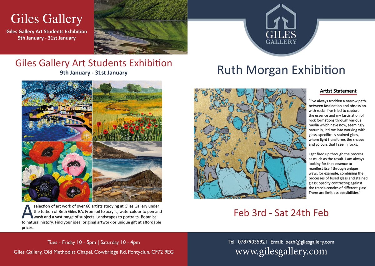 The art students of @GilesGallery exhibition continues until the end of January, make sure you visit to see their incredible range of art. 3rd Feb - 24th Feb, don't miss the Ruth Morgan Exhibition. Read about Ruth's intriguing work here. #Pontyclun #artgallery #artcollector