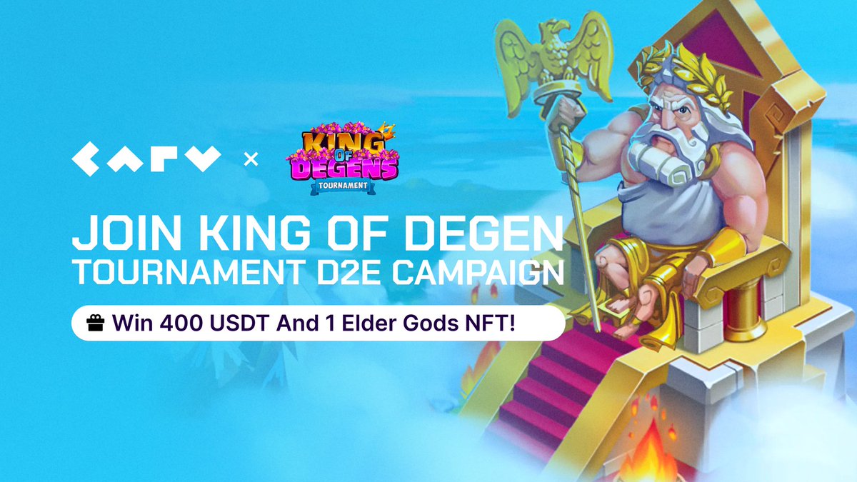 carv_official's tweet image. The time has come🎯

⚔️CARV is supporting the inaugural @KingOfDestinyIG  Tournament ongoing now‼️

Join the #DataToEarn event on #CARV Play to win 400 USDT &amp;amp; 1 Elder Gods $NFT by @InfiniGods
👇👇👇
carv.io/events/e19ead8…

#D2E