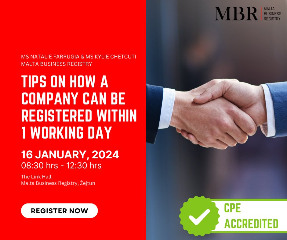 Here's why you should attend the CPE Accredited ✅ training seminar on Incorporation of Companies ❗

Link for tickets:
showshappening.com/Malta-Business…