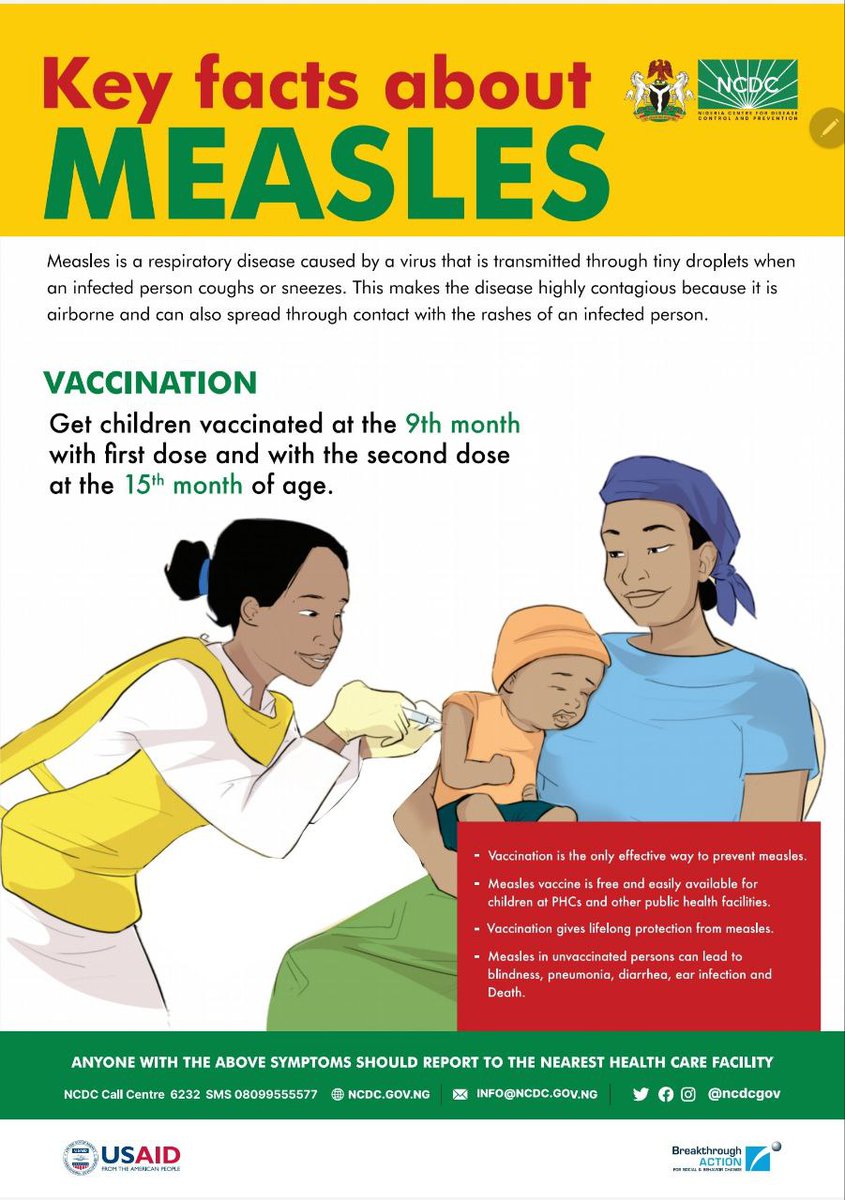 #Measles infection can lead to complications, especially in young children &amp; those with weakened immune systems.

Ensure the completion of routine immunisation for your children or wards to keep them safe and #healthy.

#TakeResponsibility
