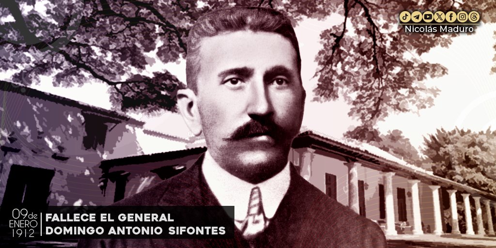 Hoy #9Ene reivindicamos la lucha histórica de uno de los grandes de la Patria, el General Domingo Antonio Sifontes, héroe que expulsó de nuestras tierras a los invasores que pretendían despojar a nuestro país del Territorio Esequibo. ¡A 112 años de su siembra, el Pueblo le rinde