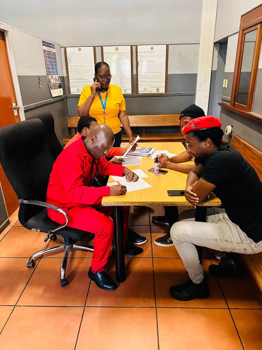 EFFSouthAfrica's tweet photo. ♦️In Pictures♦️

EFF Member of Parliament and Member of the Portfolio Committee On Higher Education, Science and Technology @Shikwambanaman1 has opened a case of fraud, corruption and mismanagement of state funds against Minister of Higher Education Blade Nzimande, and Chairperson of NSFAS Ernst Khosa at the Nelspruit Police Station, Mpumalanga.

Nzimande has been exposed in audio recordings for soliciting kickbacks from service providers of NSFAS, which resulted in the SACP receiving more than R1 million during his tenure as General Secretary

Nzimande Must Go Now!