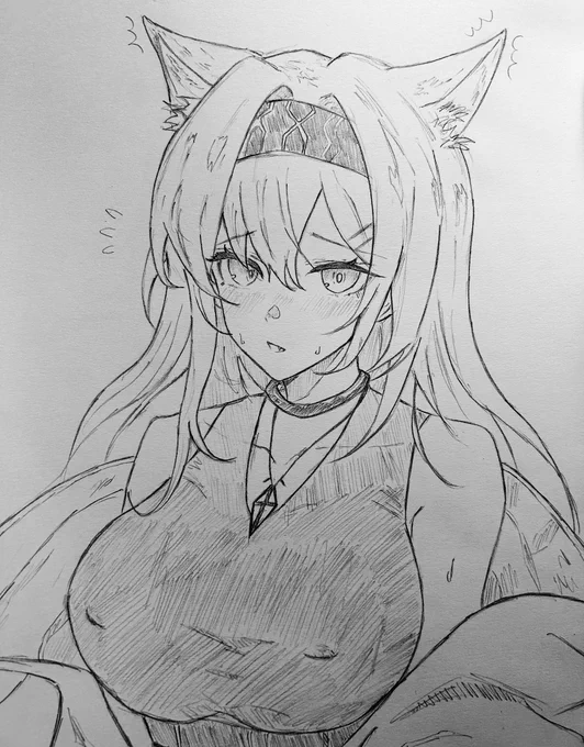 #アークナイツ版深夜の真剣お絵かき60分一本勝負 
ずーっとドクターに見詰められて恥ずかしがってるホルン……
 #ArknightsFanArt 
#Arknights #明日方舟 #アークナイツ 