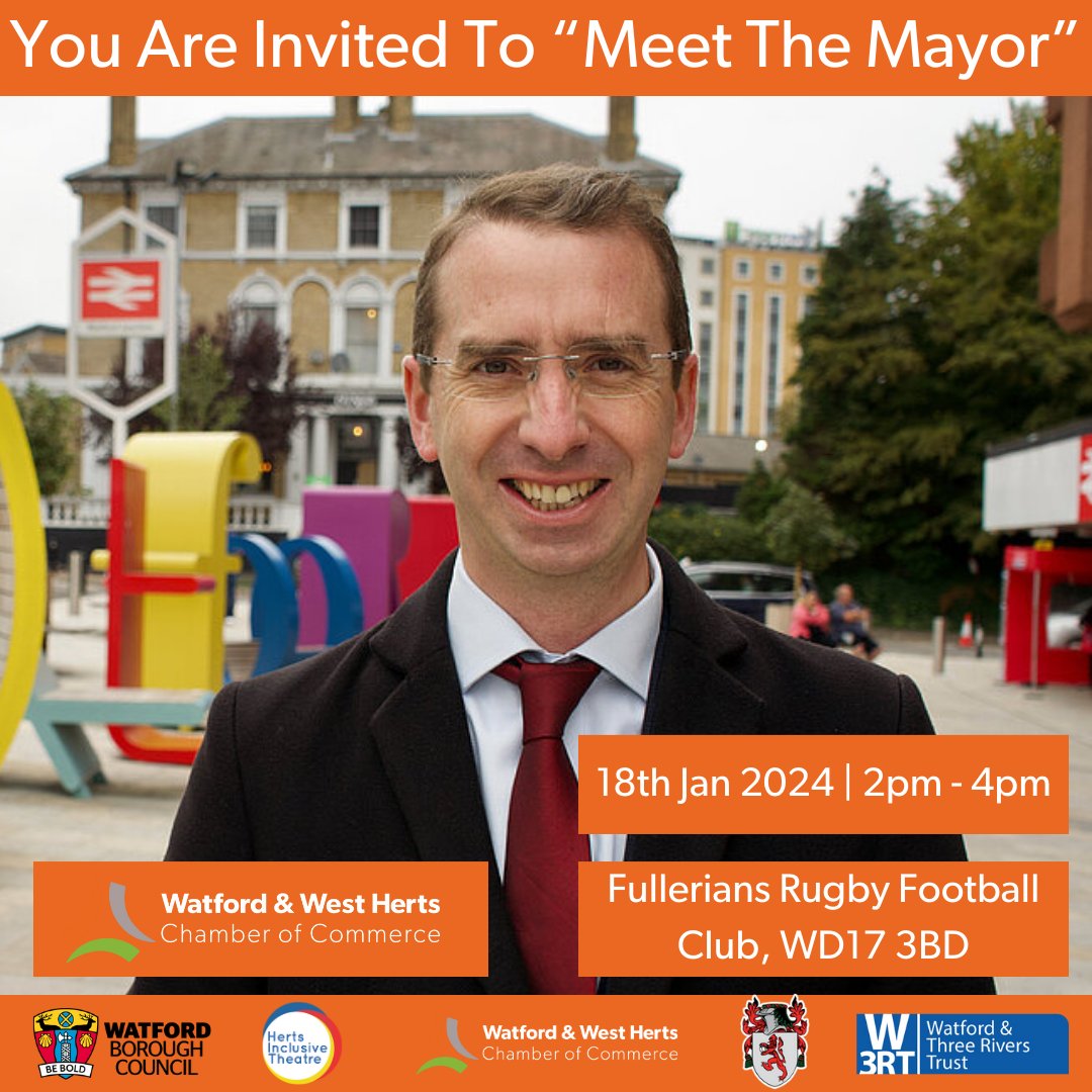 🤩 ONE week to go till our "Meet The Mayor" Event. DON'T miss out!

🤝 If you haven’t already met Peter, this is the opportunity to do so.

❗ You will have the opportunity to ask questions and meet other local businesses.

👉 tinyurl.com/3zza9u2f

#Watford
