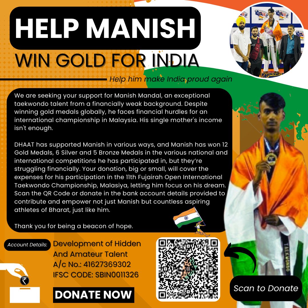 IYFIndia's tweet photo. Help Manish! Donate Now 🙏🏻🇮🇳#KheloIndia 

@narendramodi @ianuragthakur @IndiaSports https://t.co/Kzux9dzI6S