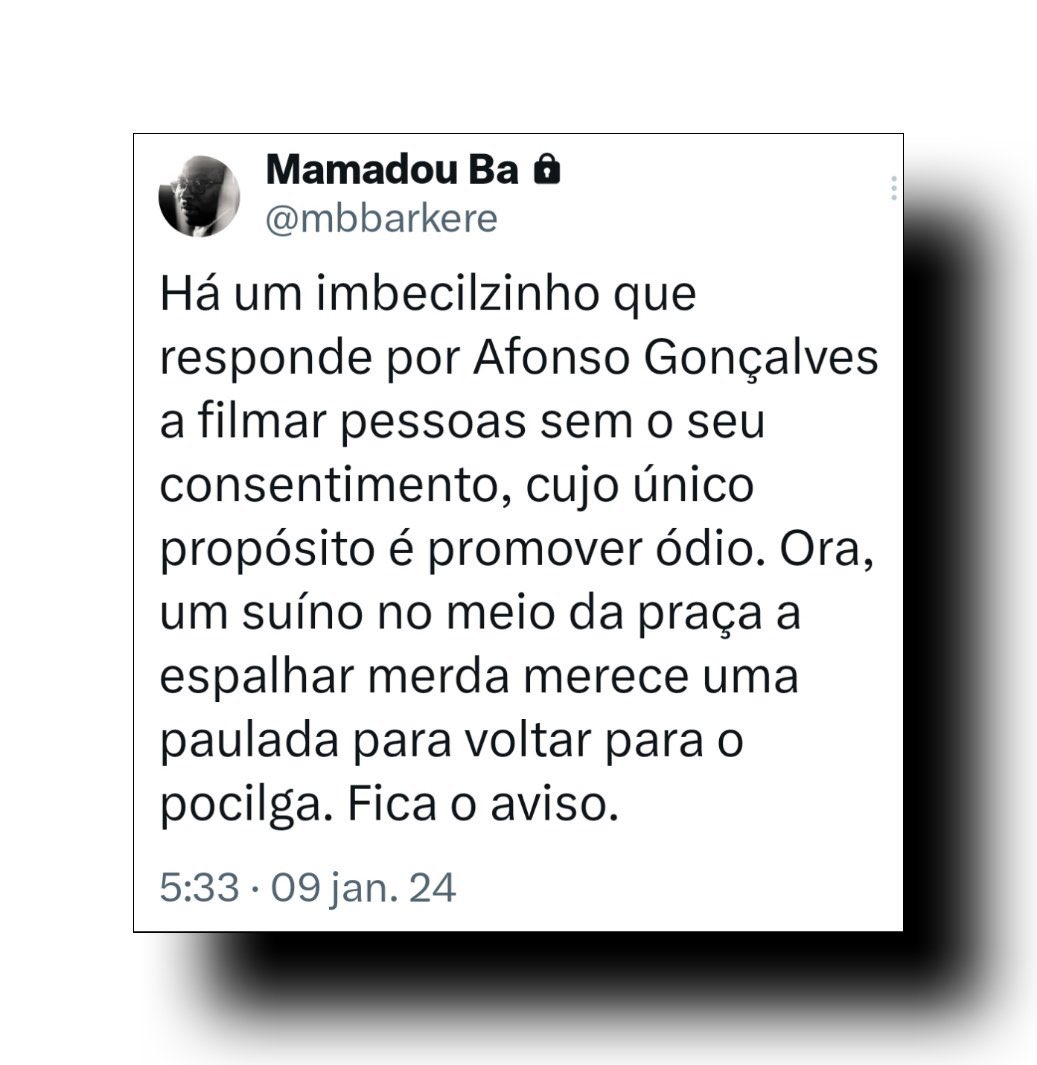 resist_lusitana's tweet photo. Desde quando é que os portugueses acharam que seria aceitável um africano pensar que tem poder de decisão na sociedade portuguesa e que Portugal se tem de adaptar ao seu discurso racista? 
Portugal é dos portugueses, não é nenhum estrangeiro que odeia a nossa história e a nossa raça que vai mudar isso.
Que Afonso Gonçalves e a Reconquista nunca se deixem intimidar, por cada estrangeiro que destile ódio haverão 5 patriotas a seu lado para recuperar Portugal.
PORTUGAL É DOS PORTUGUESES!