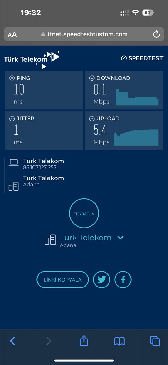 rcpgney51's tweet photo. Sayın @TTDestek @TurkTelekom ! ” Deveye hendek atlamak” Misali bana verdiğiniz hızın kalitesi bu mu? Olmalı sizce? Gelen giden ekibin arızayı tespit edememesi ve sıkıntı olmadığını belirtmesi. Yıl olmuş 2024 ama 15 yıl öncesi Almanya’ nın hızını veremiyorsunuz daha.. https://t.co/06Z79Vdvd7