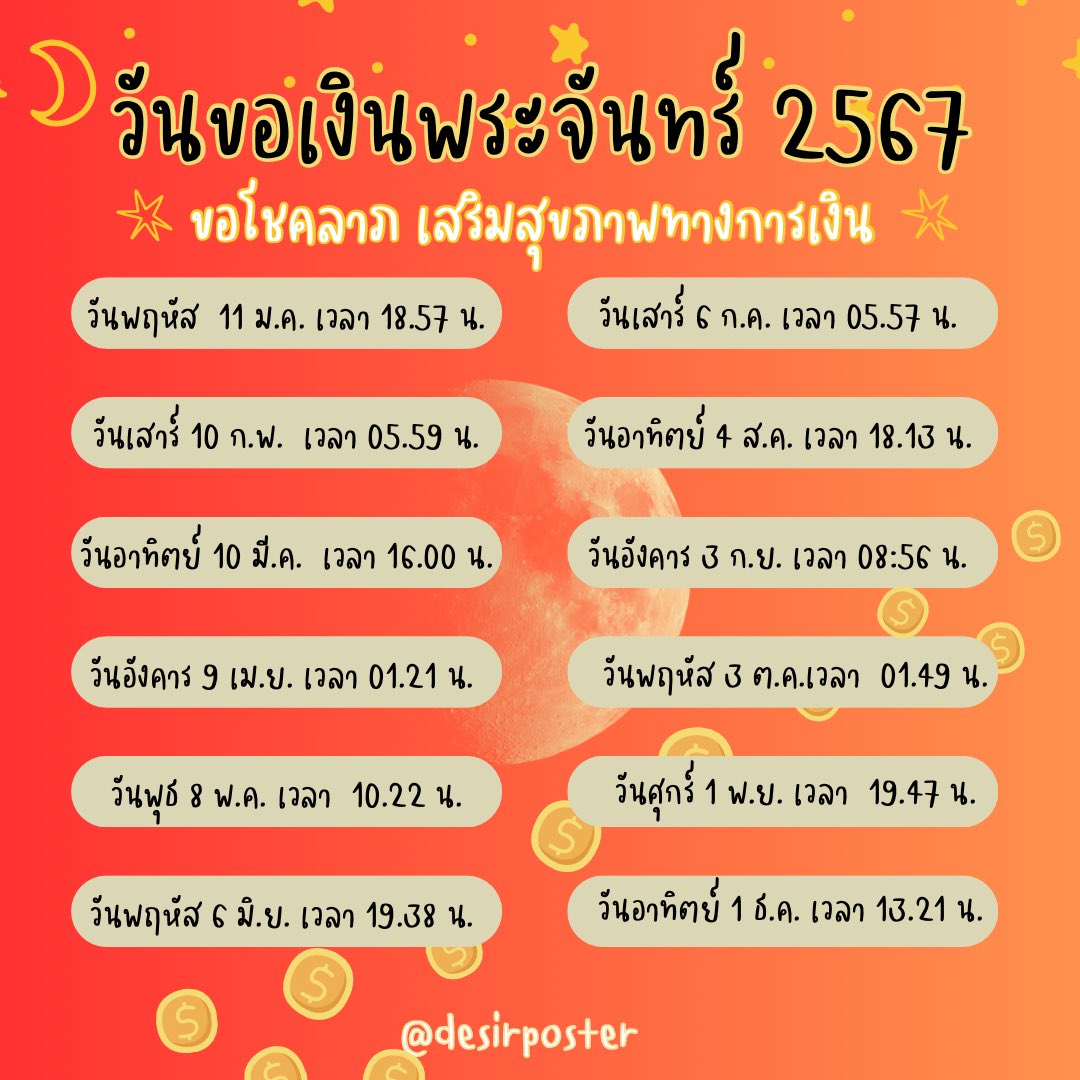 desirposter1565's tweet image. เซฟไว้ ใช้ได้ทั้งปี !!
🌕ฤกษ์ขอเงินพระจันทร์ตลอดปี 2567 🌕
“วันอมาวสี” หรือวันมงคลในการอธิษฐานขอเงินพระจันทร์ ขอรับพลังแห่งโภคทรัพย์ เป็นวันจันทร์ดับ หรือวันที่สวรรค์ โลกมนุษย์ และบาดาล เปิดถึงกัน เป็นพลังถึงชั้นฟ้า ถึงดิน ถึงบาดาล ให้ทั้งสามโลกเปิดพลังทรัพย์ถึงกัน…
