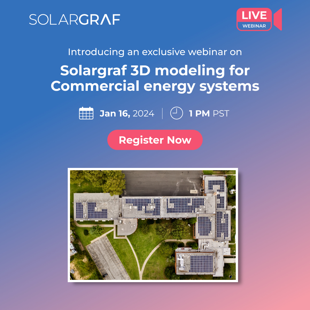 Solargraf_App's tweet image. Calling all solar professionals! Join us for an in-depth #webinar on Solargraf's features tailored for commercial systems. Learn about its benefits, financing options, real-world applications, and more. Don't miss out—register now! bit.ly/48rJqAf

#PowerUpWithSolargraf