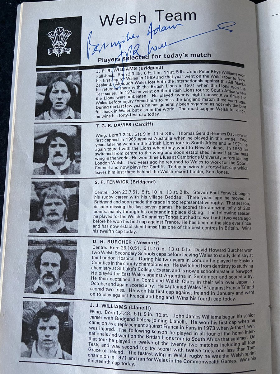 adampipe's tweet photo. One of my prized possessions is this programme signed by #JPRWilliams when my uncle went to see Dr JPR for a knee consultation #RIPJPR https://t.co/R0976LquIJ
