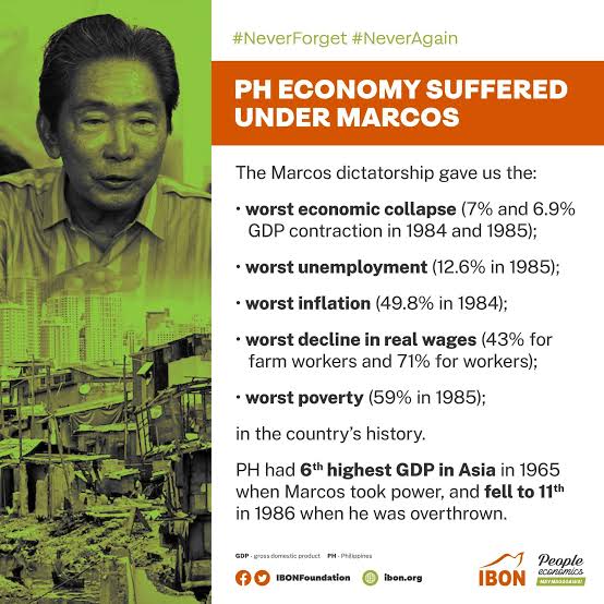 rupertnotholmes's tweet photo. Not only coward, but also wrapped in disinformation. That bit where it said "Sa 1987 Constitution, natigil ang asenso natin" is so ridiculously false as we experienced the exact opposite of progress/asenso under Marcos' watch. (facts and figures c/o @IBONFoundation) https://t.co/Bs4eeZUyYz