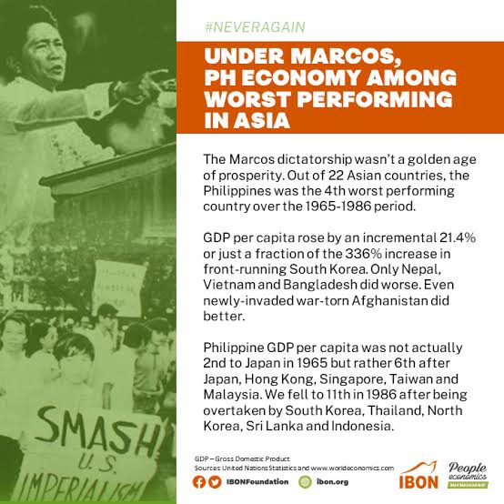 rupertnotholmes's tweet photo. Not only coward, but also wrapped in disinformation. That bit where it said "Sa 1987 Constitution, natigil ang asenso natin" is so ridiculously false as we experienced the exact opposite of progress/asenso under Marcos' watch. (facts and figures c/o @IBONFoundation) https://t.co/Bs4eeZUyYz