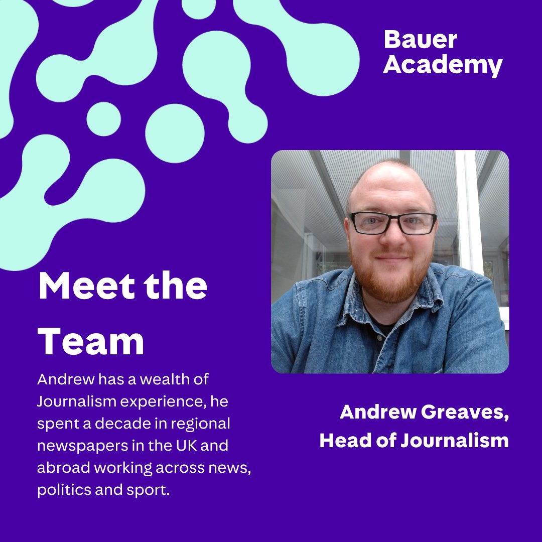 baueracademyuk's tweet photo. Meet our Head of Journalism Andrew Greaves! 🌟

Andrew oversees all of our Journalism apprenticeships and day courses. We have lots of day courses coming up over the next few weeks, find out more here https://t.co/MCTz71vASM

#Journalism #MeetTheTeam #JournalsimTraining https://t.co/eFyYnQTYoz