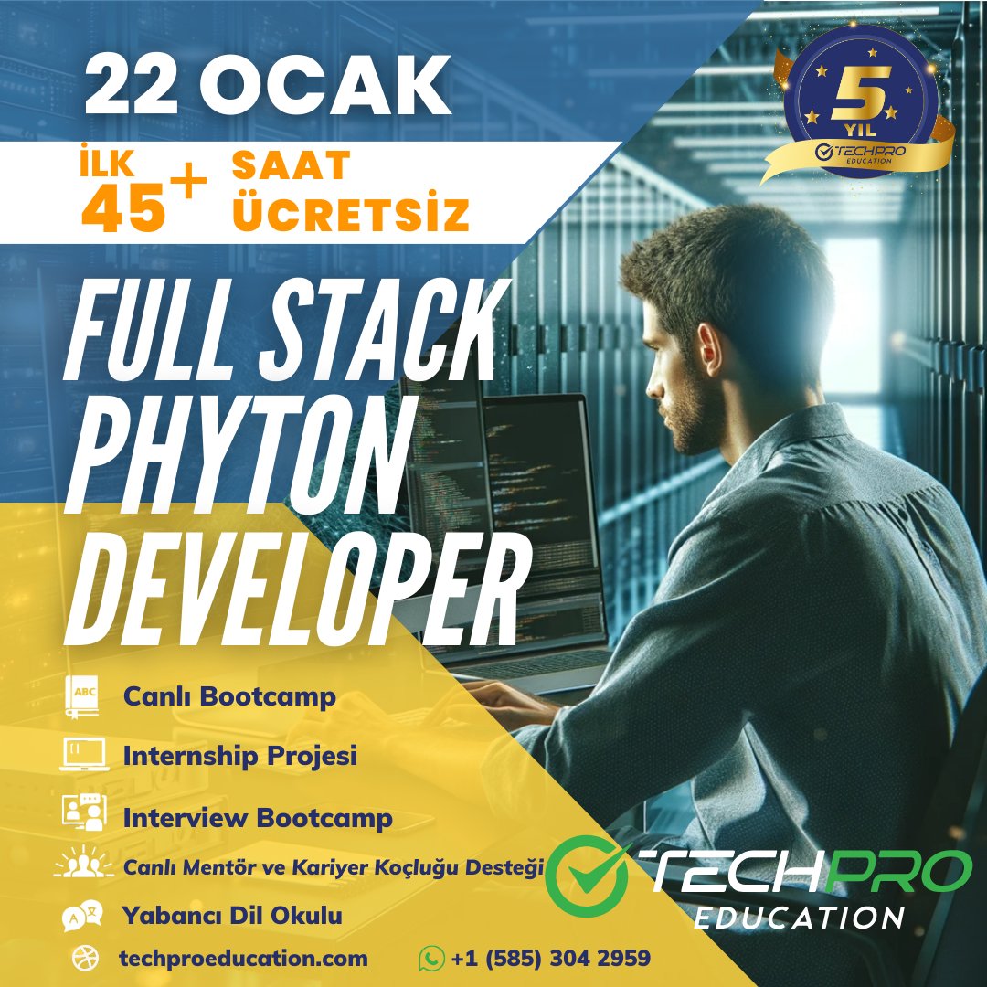 techproedu_tr's tweet image. 🎯PYTHON ile SIFIRDAN ZİRVEYE! 🎉Full Stack Python Developer Serüvenimiz Başlıyor..
#phyton #fullstackpython #it #yazılım #software #bootcamp