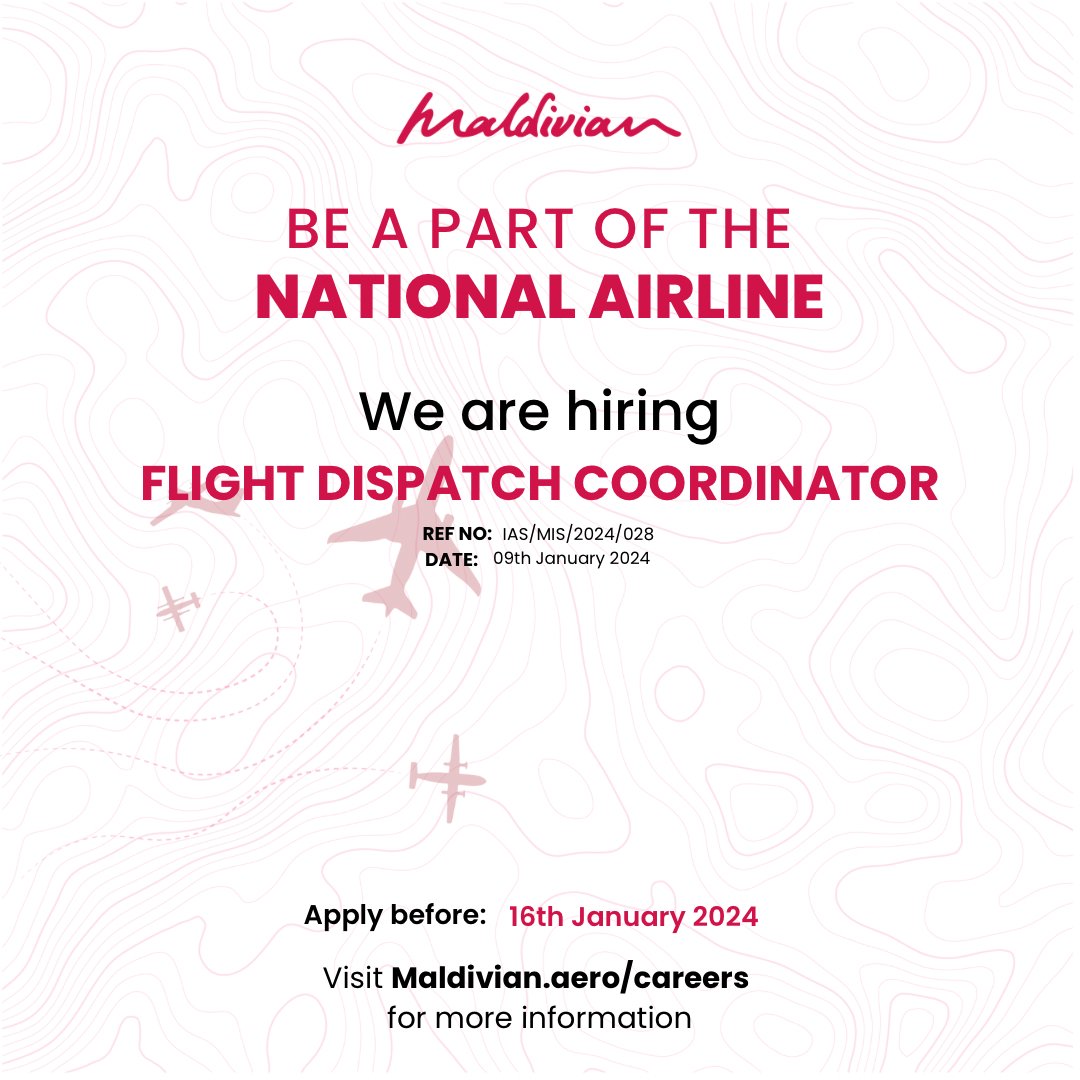 MaldivianAero's tweet photo. Join our team! Interested candidates are requested to send their CVs to careers@iasl.aero. For more info: https://t.co/JMxVxhJJeu https://t.co/bVBzpFzxhF