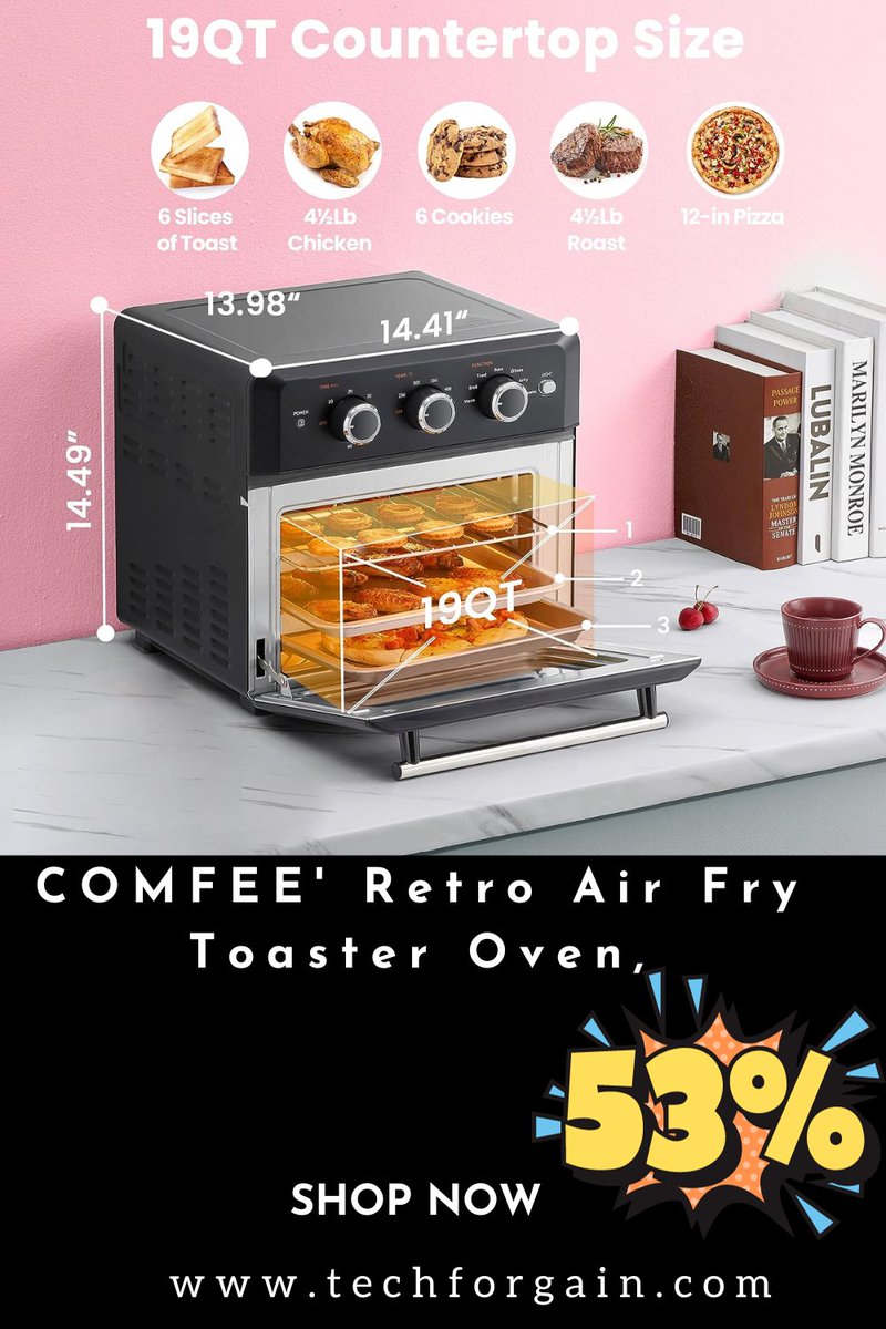 GainTechfor's tweet photo. COMFEE' Retro Air Fry Toaster Oven, 7-in-1, 1500W, 19QT Capacity, 6 Slice, Rotisseries, Warm, Broil, Toast, Convection Bake, Black, Perfect for Countertop
Learn more-https://t.co/hHGQKrrNXf
#comfee' #retro #air #fry #toaster #oven #vintage #nike #food #fozmafia #jordan #fish https://t.co/wuEq2oVfrV