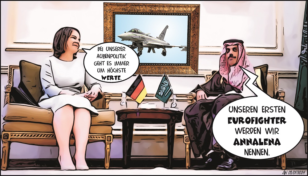 I_M_I's tweet photo. Waffen ohne Wenn und Aber
Rüstungsexportrekorde und Eurofighter-Ausfuhren

Es berichtet, Außenministerin Baerbock habe gestern  verkündet, die Exportblockade für Waffen nach Saudi-Arabien aufzugeben.

https://t.co/FFabVYZf3R https://t.co/kFUzjwPBFj