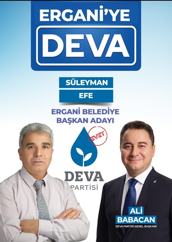 Belediye başkan adayımız sn. Süleyman EFE başkanımıza başarılar diler yolun açık olsun her zaman arkasında ve yanındayız <a href="/alibabacan/">Ali Babacan</a> <a href="/emin_ekmen/">Mehmet Emin Ekmen</a> <a href="/IhsanMerdanoglu/">Ali İhsan Merdanoğlu</a> <a href="/remzikaymakk/">Remzi Kaymak</a> <a href="/suleymanefe21/">Süleyman Efe</a> <a href="/akelma_mahmut/">MAHMUT AKELMA</a> <a href="/DevaErgani_/">Ergani Deva</a> @serhatgüzel