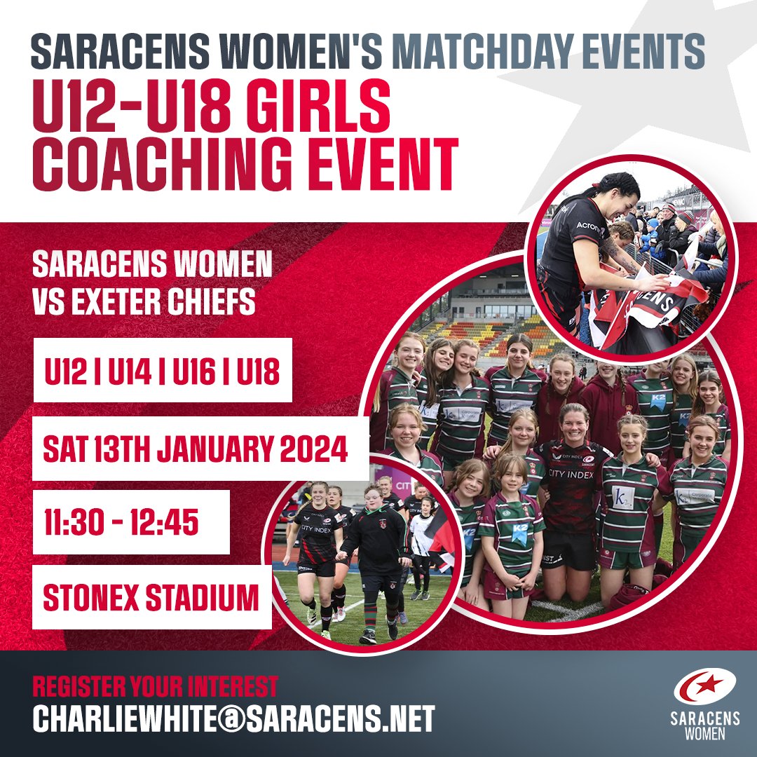 There's still time to sign up for our pre-match coaching session ahead of our fixture against Exeter this weekend! 😍 To secure your spot, click below. 👇️ 🖱️: bit.ly/3RMzHNL #YourSaracens💫