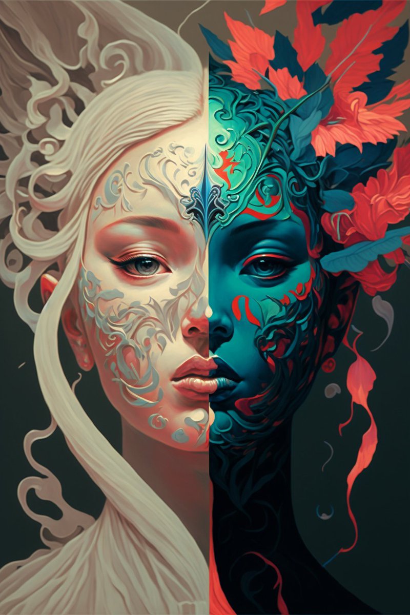 0xAileen2's tweet photo. two sides #midjourney #AIart https://t.co/8uz8DU4Wz5