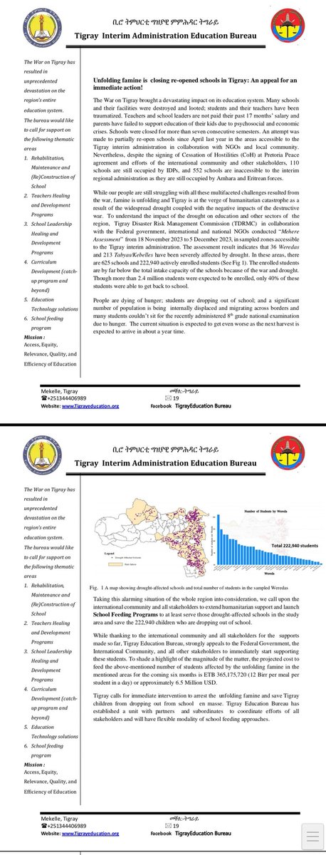 Unfolding famine is closing re-opened schools in Tigray: An appeal for an
immediate action! 
A call to launch School Feeding Programs to save the 222,940 children who are dropping out of 625 schools! <a href="/kirosgu/">Kiros Guesh, PhD</a> <a href="/TigEduc/">Tigray Education Bureau</a> <a href="/USAIDEthiopia/">USAID Ethiopia</a> <a href="/WFP_Ethiopia/">WFP Ethiopia</a> <a href="/UNICEFEthiopia/">UNICEF Ethiopia</a> <a href="/WHOEthiopia/">WHO Ethiopia</a>