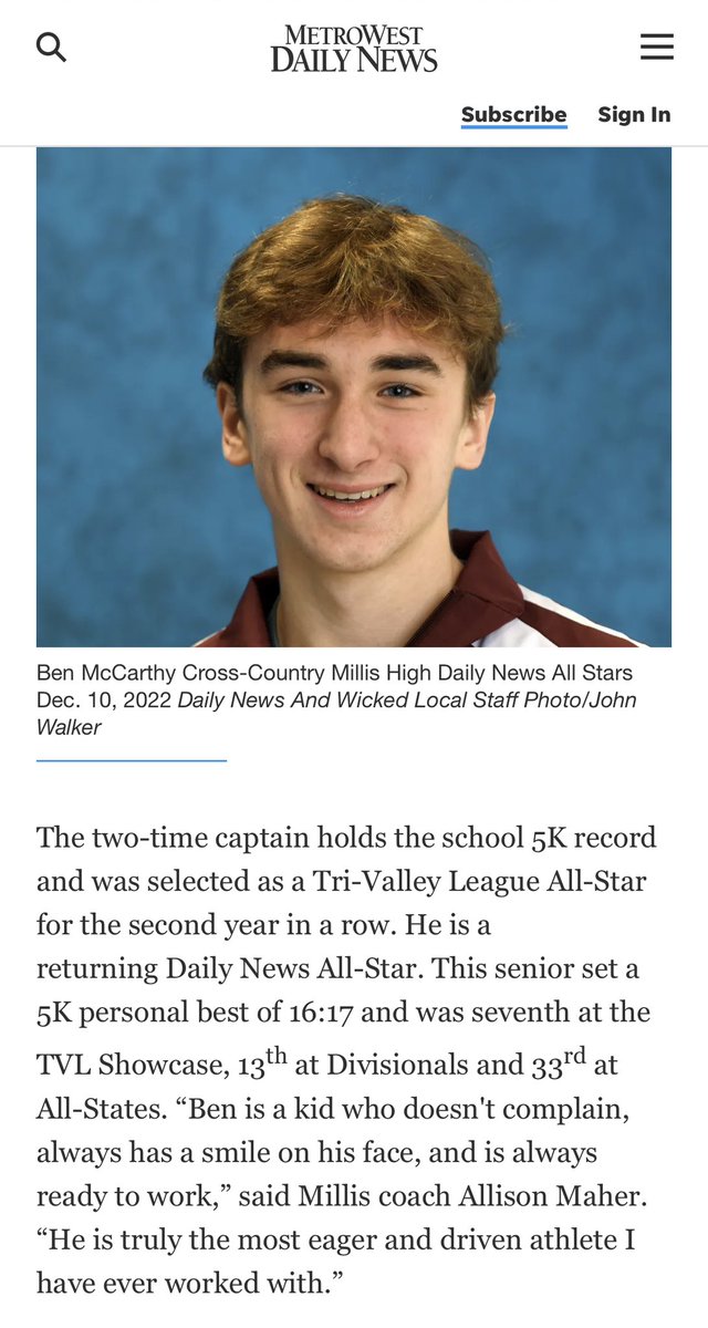 Millis HS Cross Country (@millis_xc) on Twitter photo Congrats on the recognition, Ben! You earned it and deserve it👏🏼😃💪🏼 <a href="/MillisAthletics/">Millis Athletics</a> <a href="/millishigh/">Millis High School</a> Congrats on the recognition, Ben! You earned it and deserve it👏🏼😃💪🏼 <a href="/MillisAthletics/">Millis Athletics</a> <a href="/millishigh/">Millis High School</a>