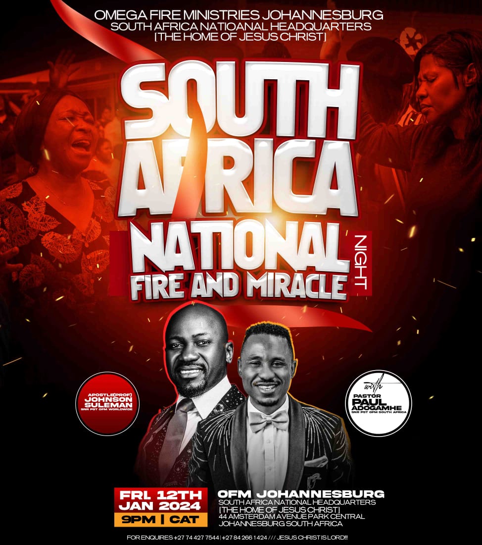 Ofmjhb_SA's tweet photo. The Holy Ghost is set to clothe destinies with raw🔥 this Friday night @ Omega Fire Ministries Johannesburg-South Africa. You can’t miss this! Come with friends and family. Jesus Christ is Lord!
#LetTheFireFall #HolyGhostTakeOver https://t.co/ITX6y7IRLw