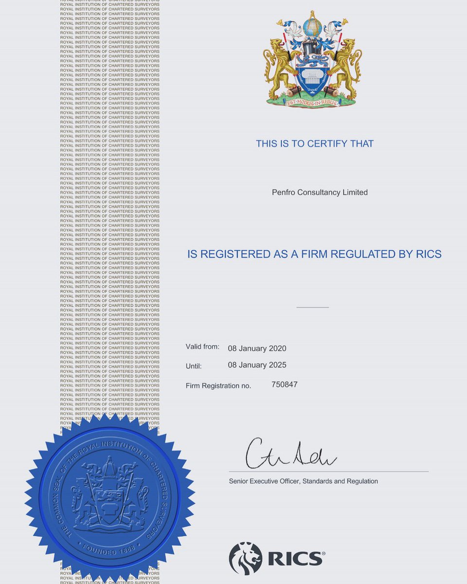 As we enter our 10th year of business, we are delighted to have received our 2024 renewal certificate as a practice regulated by <a href="/RICSnews/">RICS</a> <a href="/RICSWales/">RICS Wales</a> <a href="/Find_a_Surveyor/">RICS Find a Surveyor</a>