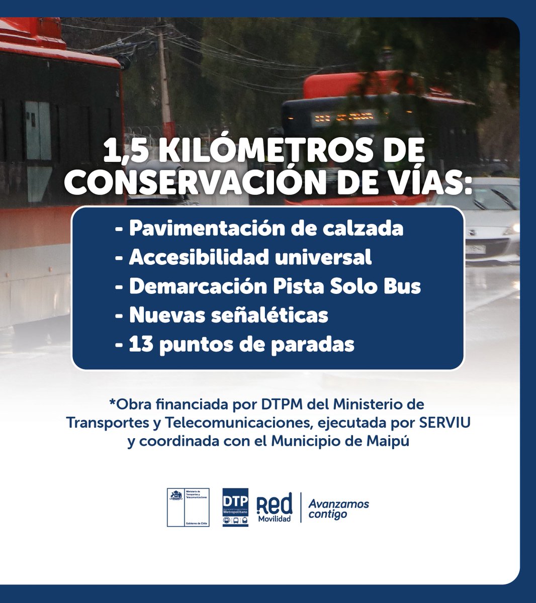 DTPMet's tweet photo. Seguimos trabajando para fortalecer un sistema de transportes integral, que contemple, además de la renovación de buses, una infraestructura acorde a los avances. 
✅Conoce aquí, más detalles de los trabajos de conservación en Camino a Rinconada en @Muni_Maipu 🚧⛏️🚌👷👷‍♀️ https://t.co/bvBzOFuH9b