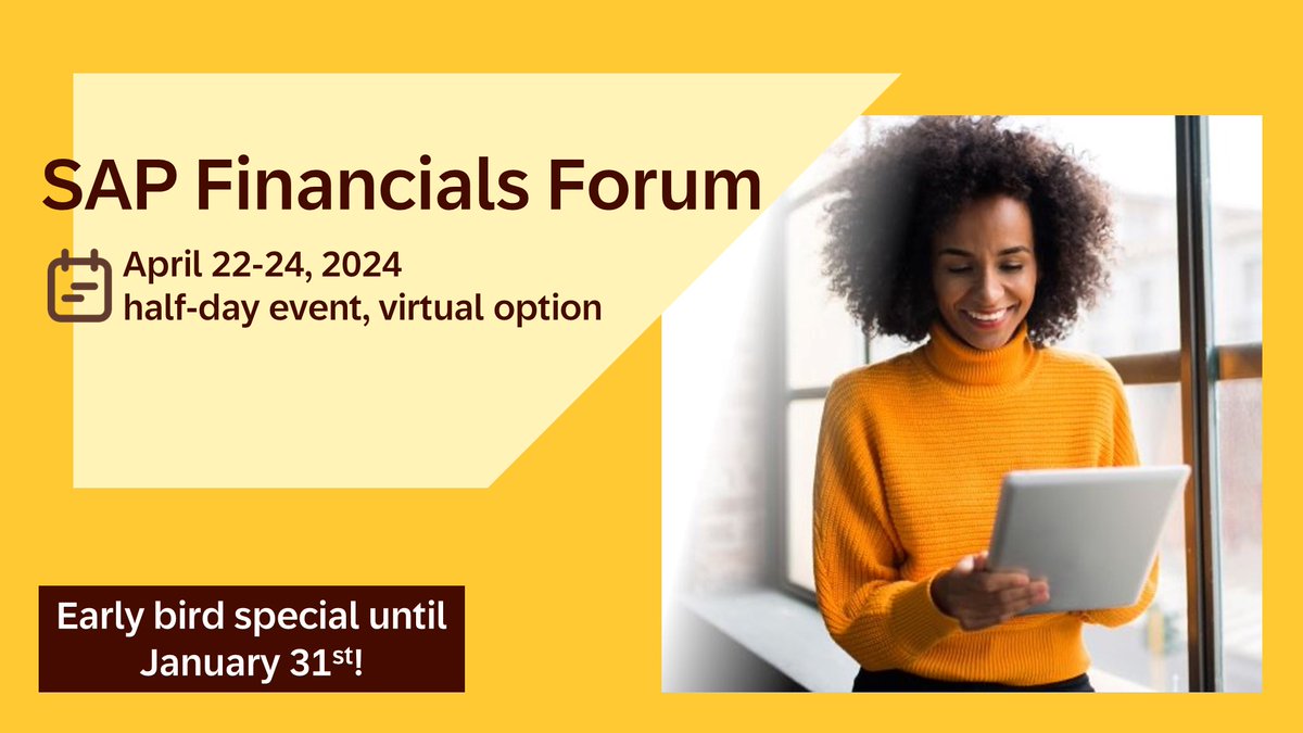Discover the latest developments in SAP Finance topics over three half days from April 22-24, 2024. Sign up by January 31, 2024, and you will have the opportunity to participate in a free and exclusive virtual tour of SAP’s Industry 4.0 Pop-Up Factory: sap.to/6016RW8sQ