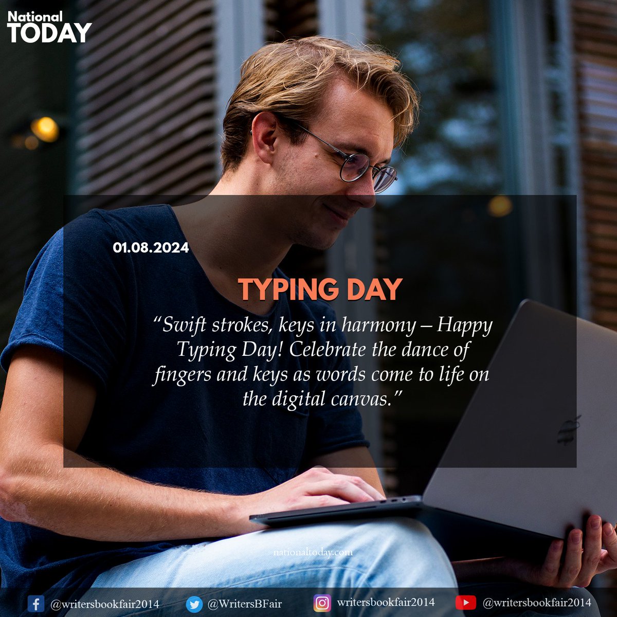 WritersBFair's tweet photo. Happy Typing Day to all the digital wordsmiths out there! May your typing speed be swift and your typos be few.

#WritersBookFair #Authors #Books #TypingDay https://t.co/RvKHnJfE00