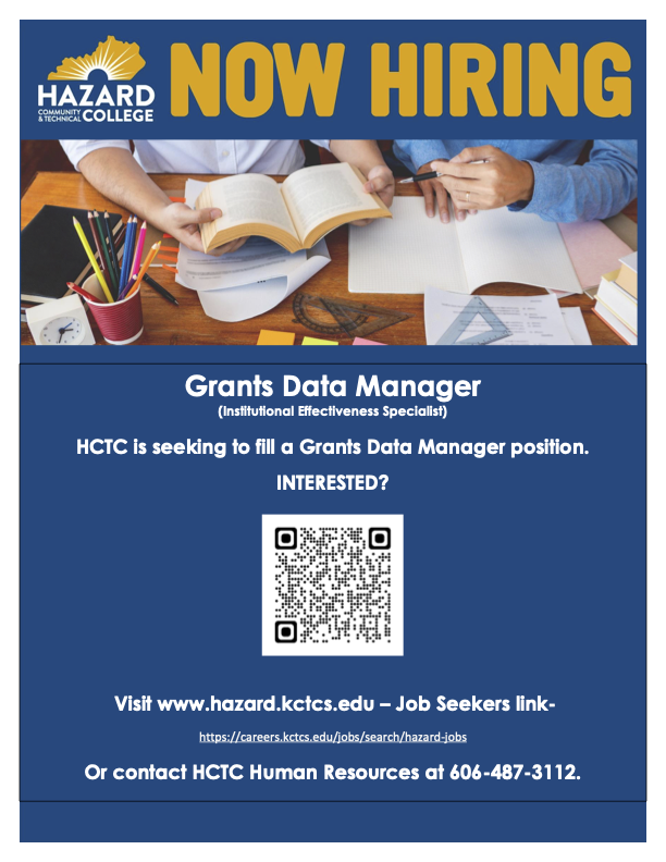 go2hctc's tweet photo. 📢 @go2hctc is seeking to fill a grants data manager position.

To apply or learn more, visit https://t.co/cxHbn9W1L5 or contact HCTC Human Resources via phone at (606) 487-3112. https://t.co/g4S0twTflZ