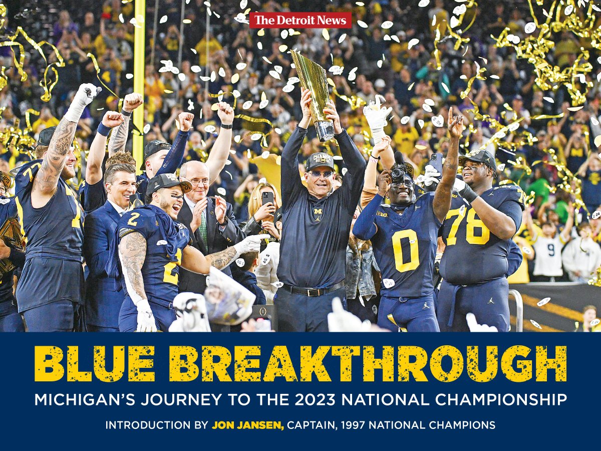 detroitnews's tweet photo. This win is for the books, and it can now be yours.

"Blue Breakthrough, Michigan’s Journey to the 2023 National Championship," is a 144-page, full-color hardcover featuring game-by-game recaps, special player features and extended coverage of Michigan’s dominant run to the schools first national championship since 1997. It also features a foreword by Jon Jansen, Captain of the '97 National Champions. 📖

Relive the undefeated season and order yours now: https://t.co/N89fng05DG