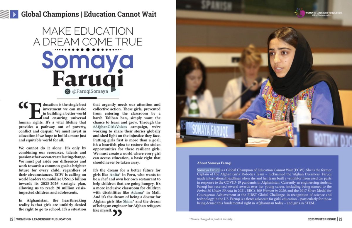 'It's only by combining our resources+passions that we can create lasting change. #ECW is calling on leaders to mobilize $1.5BN towards its 2023-2026 strategic plan, allowing us to reach 20M crisis-impacted children/youth.' ~@FaruqiSomaya @WILPublication👉cloud.3dissue.com/184930/185400/…