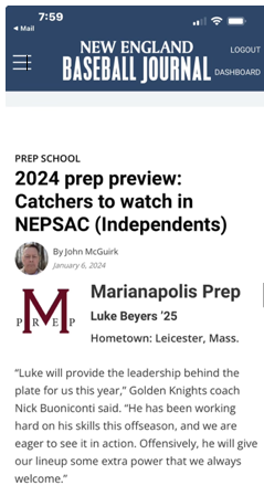 Deserving of a preview in New England Baseball Journal this week is Luke Beyers, a strong '25 out of Leicester, MA with big aspirations to play at the next level behind the dish. #GoKnights