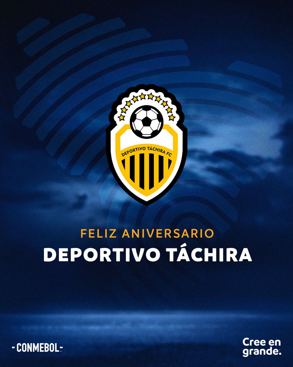 CONMEBOL's tweet photo. ¡Feliz aniversario, @dvotachira! 🟡⚫️
​
#AniversarioCONMEBOL #CreeEnGrande https://t.co/580AgaPHkI